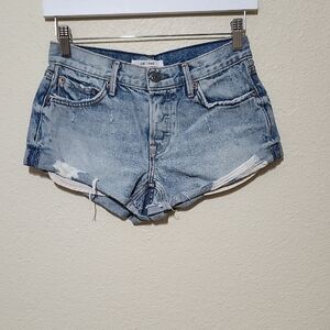 GRLFRND Blue and White Jean Shorts Cut-Off Style